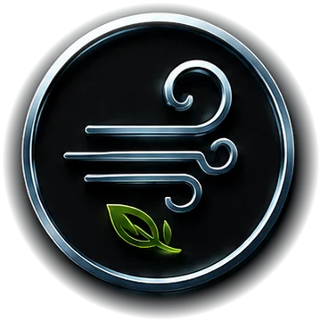 Air element emblem, a glowing metallic ring on black
