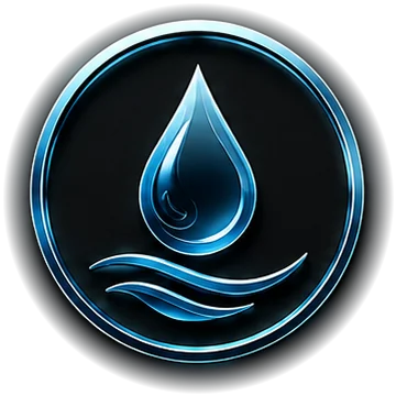 Water element emblem, a glowing metallic ring on black